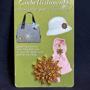 EMBELLISHMENTS Yellow Rhinestone Flower Brooch Pin Accessory Sparkling Jewelry